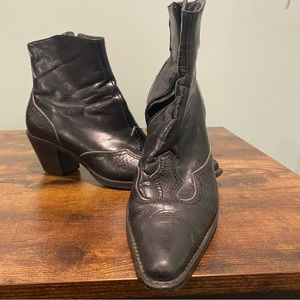 Franco Sarto Lowdown Leather Cowboy Booties Black Size 7.5